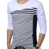 Patchwork O-neck Casual Striped T-shirt Men Long Sleeve Fitness Men